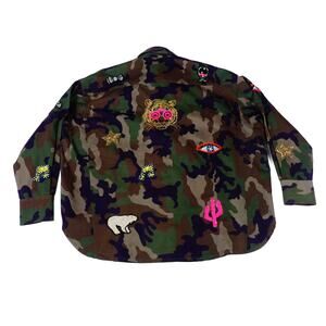 Vilagallo Camo Tiger Catus Star Bling Bear Button Up Dual Pock Heavy Shirt M